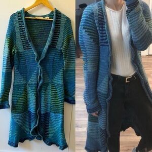 ANTHRO SLEEPING ON SNOW Blue Knit Long Cardigan